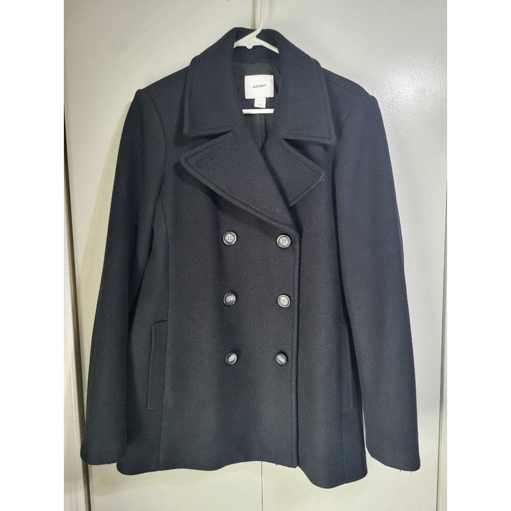 Old Navy Women's LG Black Wool Blend Peacoat Classic Preppy - Picture 1 of 8
